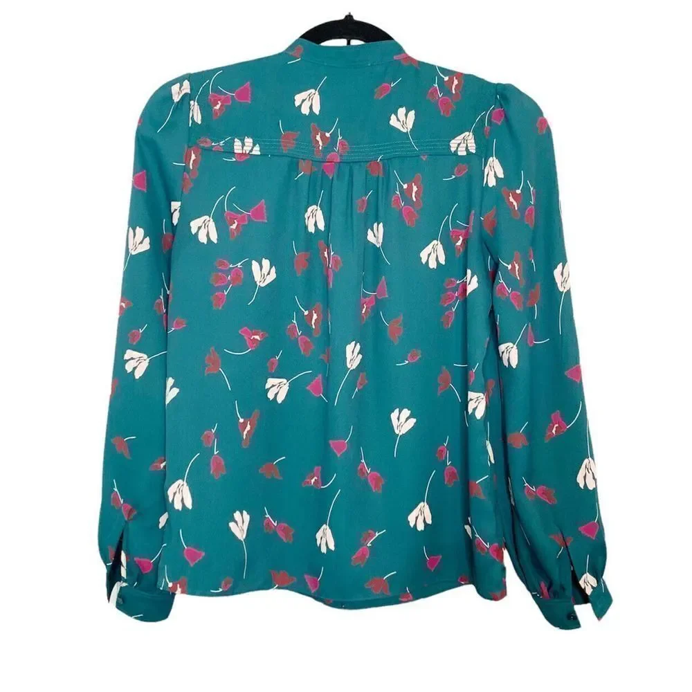 JOIE Women’s Myella Floral Print Blouse Size XXS Teal Long Sleeve Button Top - Picture 9 of 12